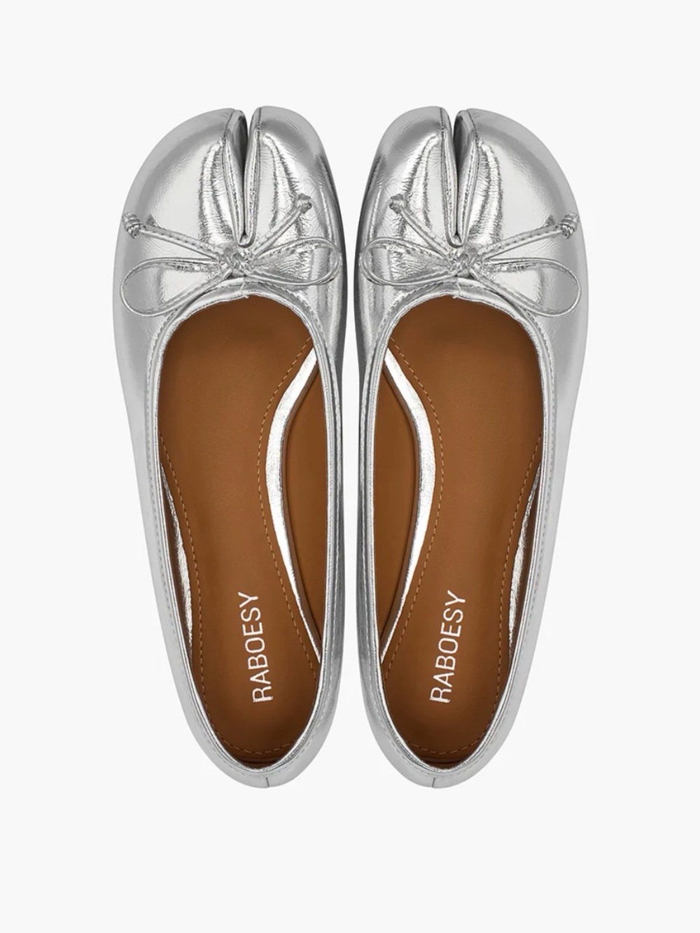 Rabdsey Metallic Silver Split-Toe Ballet Flats
